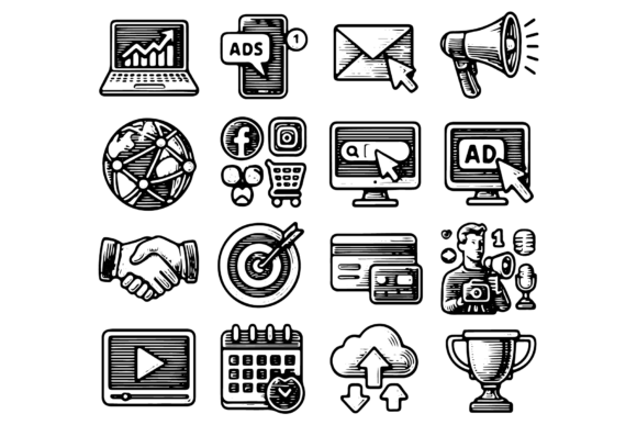 Download Digital Marketing Hand Drawn Icons Set - Set Collection