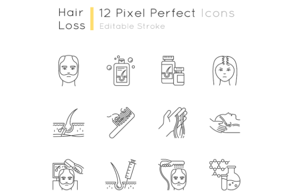 Download Hair Loss Pixel Perfect Linear Icons Set - Set Collection