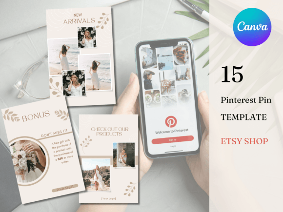 Download Boho Etsy Shop Pinterest Pin Templates - Template Collection