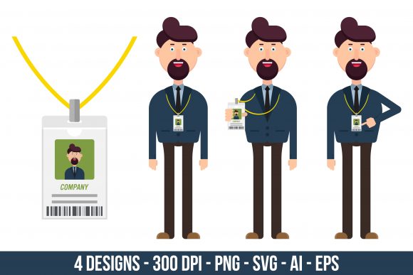 Download Company Worker with Badge Clipart Set - Set Collection