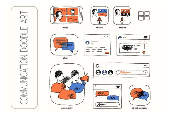 Download Digital Communication Doodle Icon Set - Set Collection