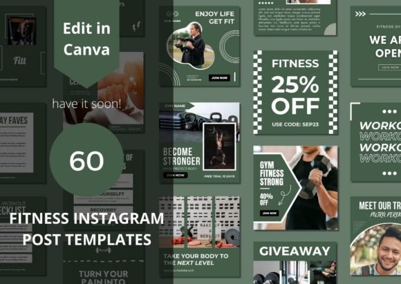 Download 60 Fitness Social Media Canva Templates - Template Collection