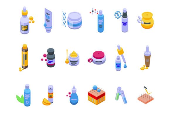 Download Cosmetics with Collagen Icons Set - Set Collection